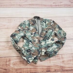 Free People Jacket Womens 4‎ Green Brown Outdoor Camouflage Coat Blazer Ladies